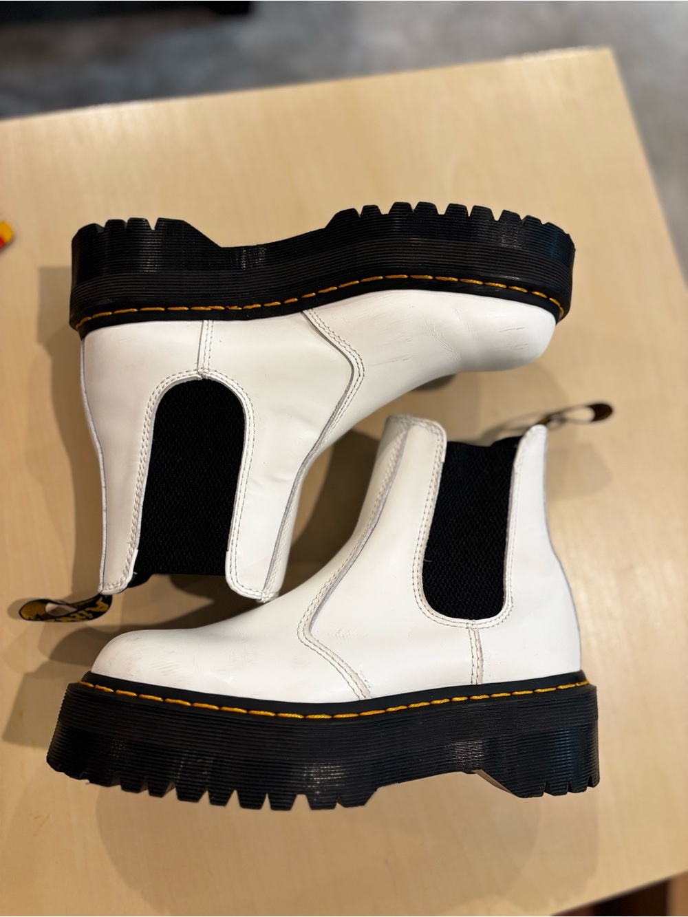 Dr. Martens White Chelsea Platform Boots with Black Elastic